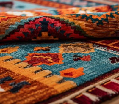 Multi colored kilim tapestry, woven wool decoration generated by artificial intelligence